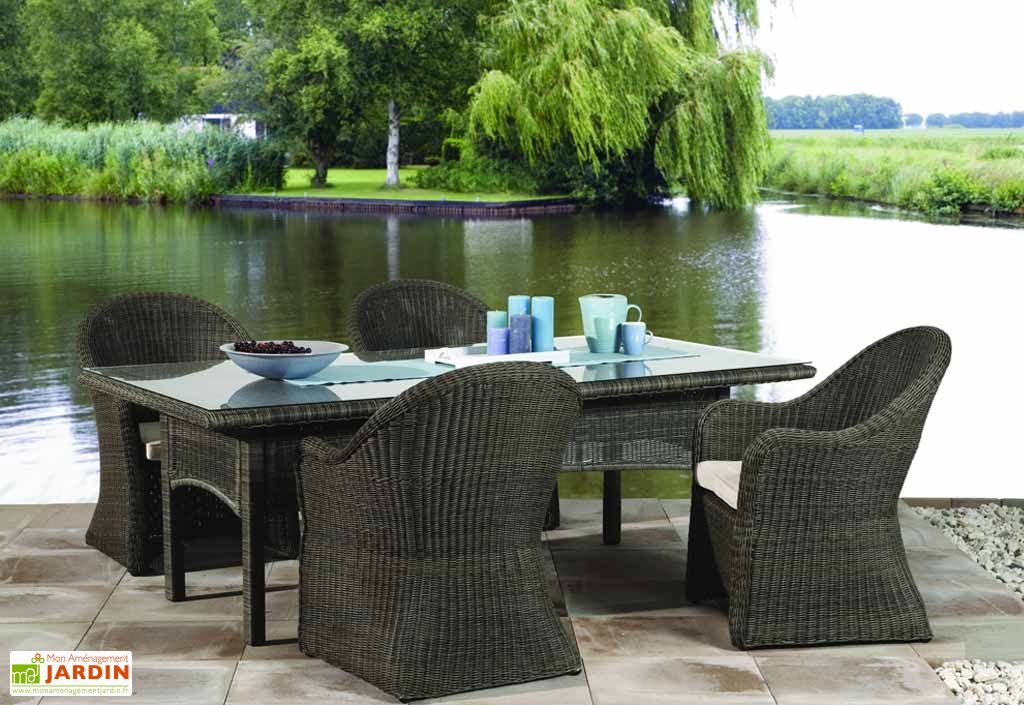 Table Résine Tressée Trévi + 6 fauteuils Art & Jardin