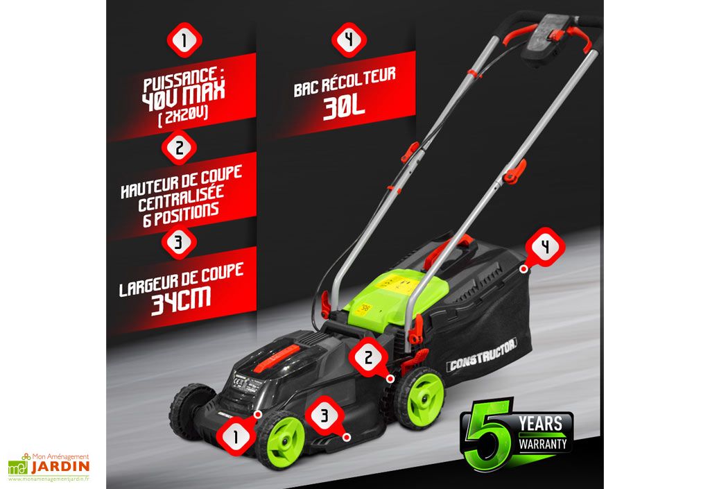 Tondeuse à gazon sans fil PowerShared 2x 20V 34 cm - sans ...