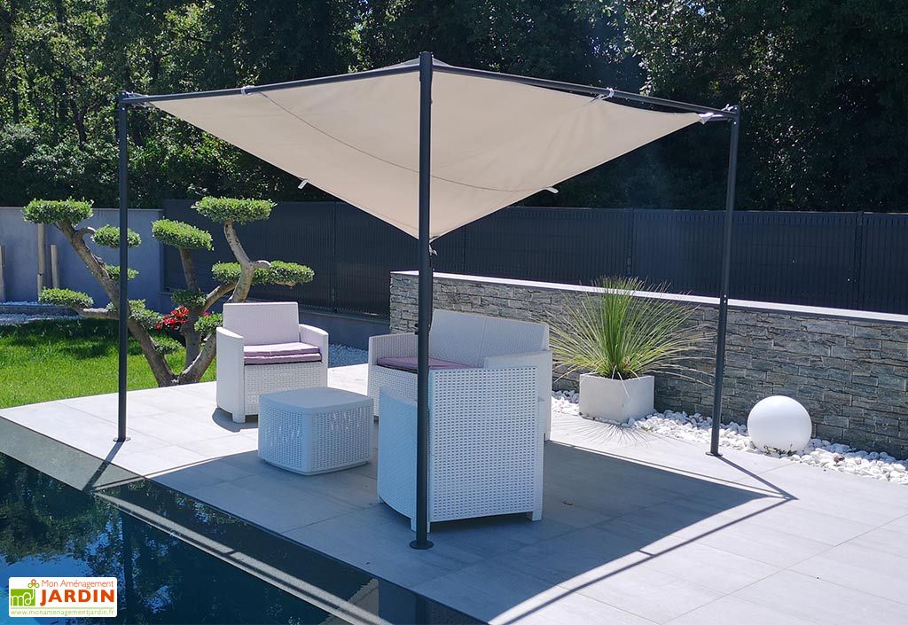 Mât De Voile D'ombrage 3 M Réglable - Gris - Pour Jardin, Piscine, Terrasse