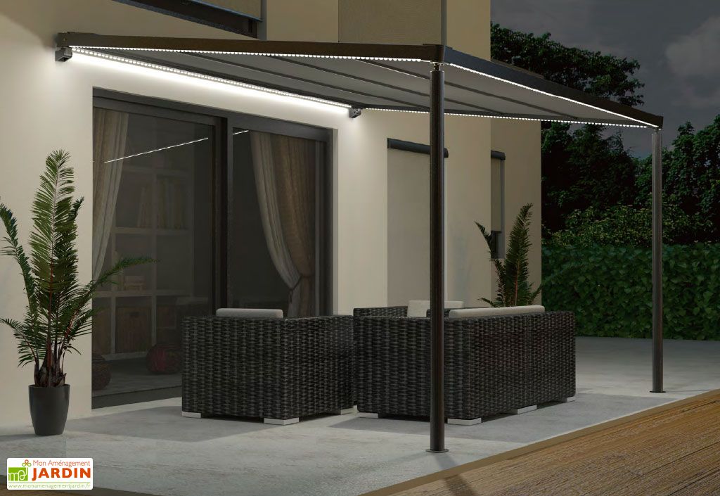 Tonnelle Adossee Aluminium 12 M Toile Retractable Led 3x4 M