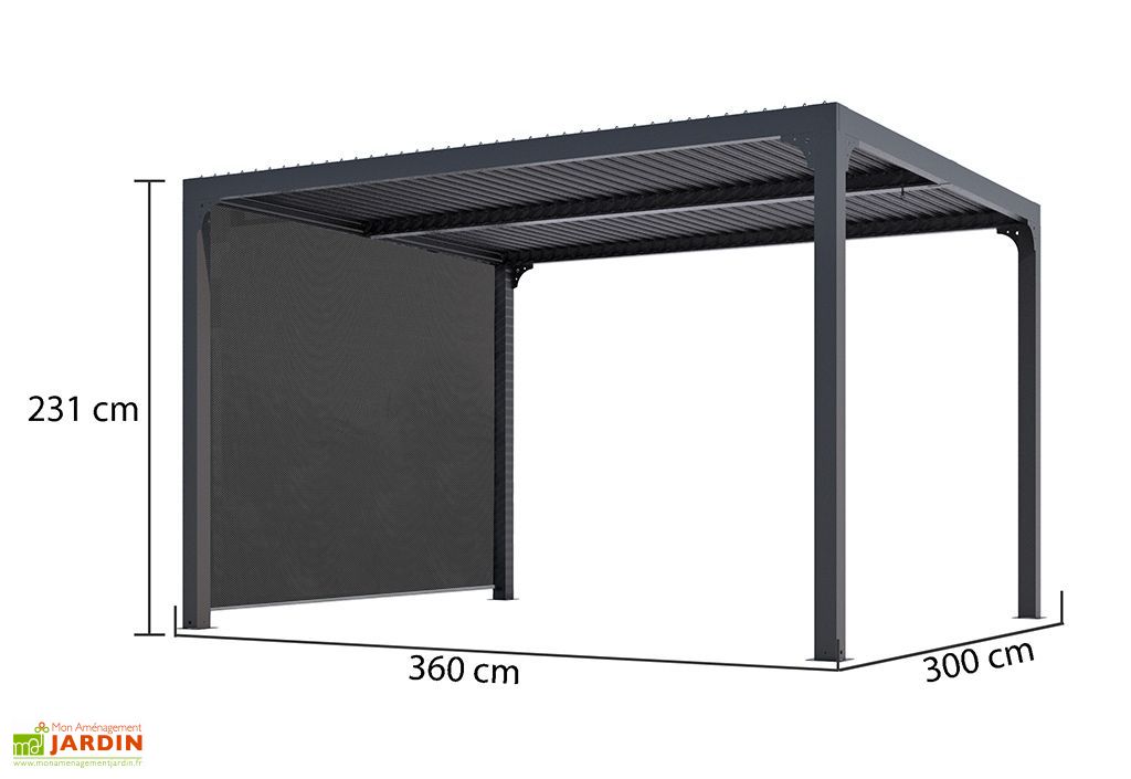 Pergola Bioclimatique Lames Orientables 11 M Rideau Store Lateral Habrita