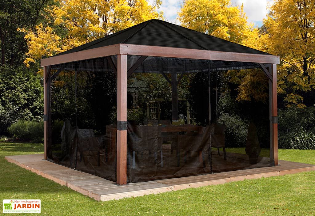 Toile Pour Tonnelle Hexagonale Kiosque Tonnelle En Aluminium Effet Bois Sojag 13 M Valencia 12 X 12