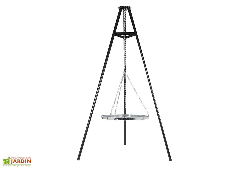 Trépied pour Braséro avec Grille de Cuisson Chromée : 65 x Grille de Cuisson Ronde Acier Galvanisé pour Trépied Braséro