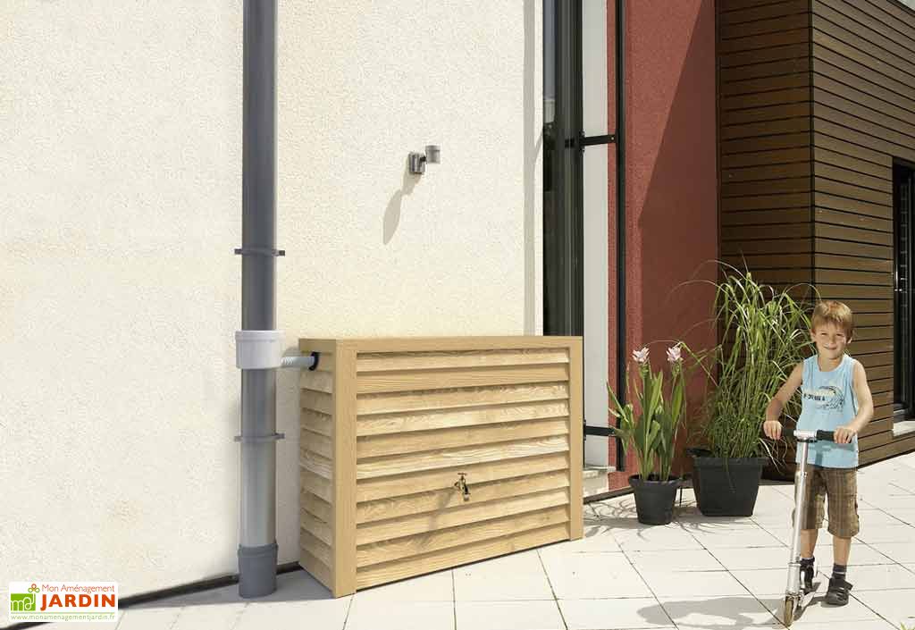 Cuve Récupération d Eau Pluie Woody 350 L Bois Clair