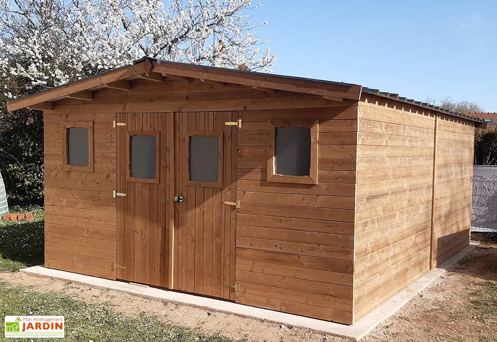 Abri de jardin en bois d'épicéa traité toit bac acier Thermabri – 20 m² -  Habrita
