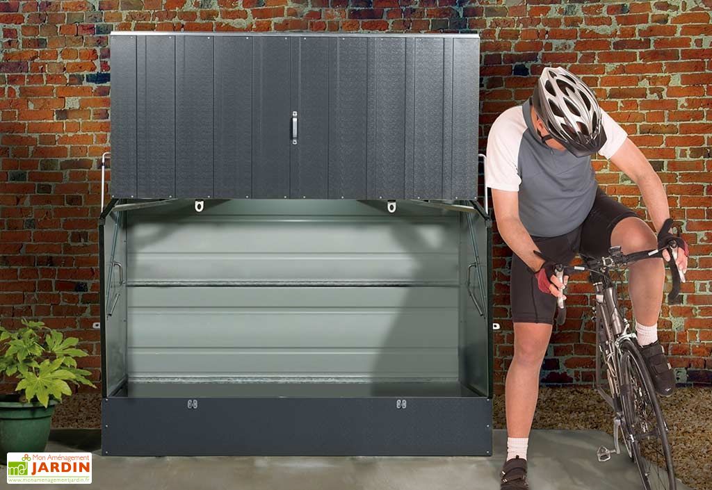 Coffre de rangement métal vélos anthracite 196 x 89 x 133 cm - Trimetals