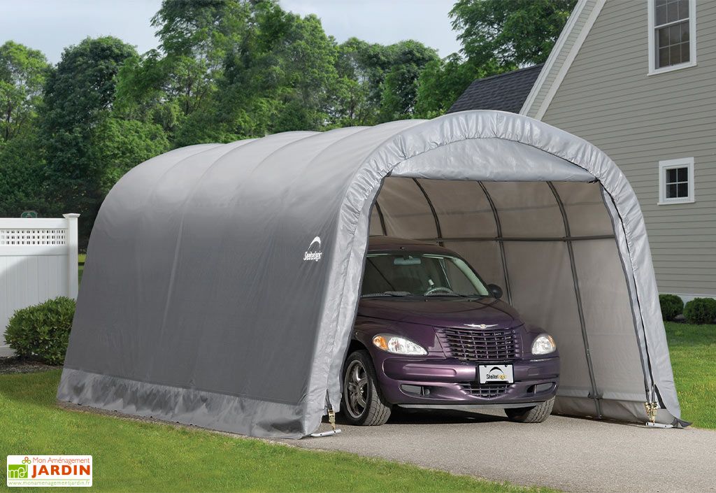 Abri voiture en toile : polyéthylène gris 610 x 370 cm – 22,57 m² - Shelter  Logic