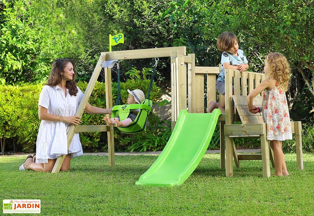 Aire de jeux en bois pour bébé avec balançoire et toboggan – TP Bambin - TP  Toys
