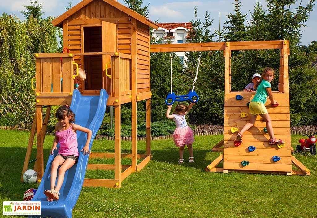 Aire de jeux escalade enfant toboggan 5en1 Sports bois jeu en extérieur  jardin