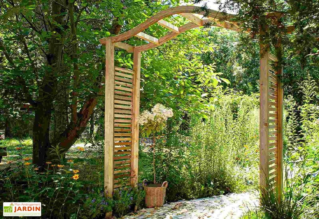 Arche de jardin bois avec treillis 210 x 232 cm - Dover Contemporary