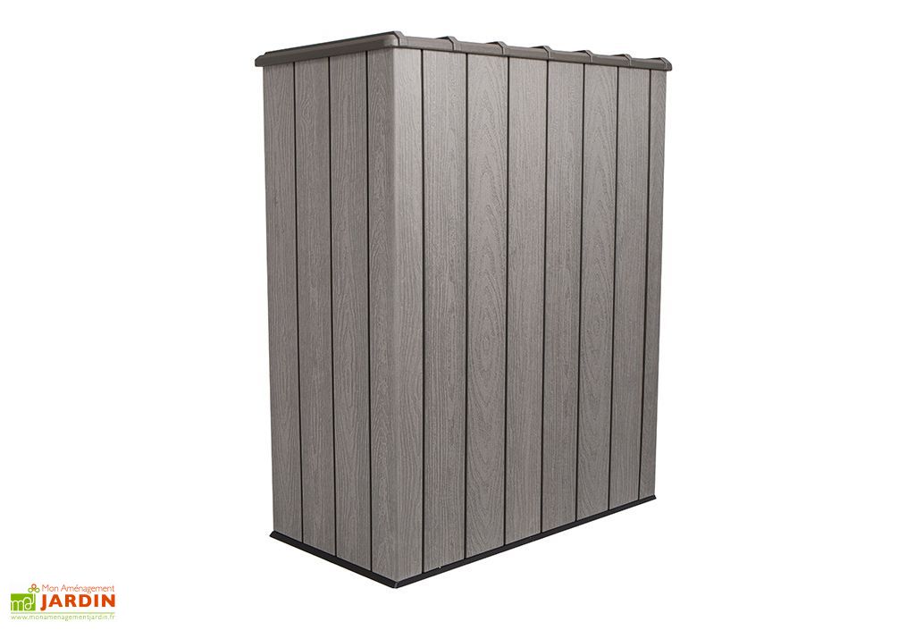 Armoire De Jardin En Bois Avec Toit PVC - Rangement Outils Étanche 118x54x173 Cm - 2 Étagères - Idéale Balcon, Terrasse