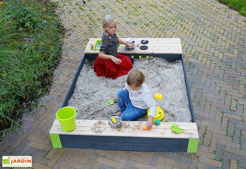 Springos Bac à Sable En Bois 140 Cm Avec Couvercle Et Banc – Certifié FSC, Résistant Aux Intempéries
