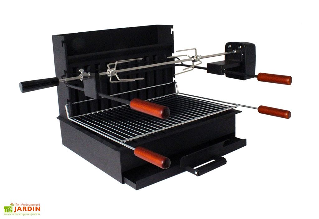Barbecue Charbon De Bois Encastrable En Acier Tournebroche 54 X 70 Cm Barbecue Charbon De Bois Encastrable En Acier Tournebroche 54 X 70 Cm