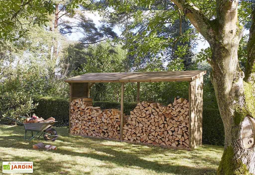 Abri-bûches extérieur en bois brut 236 x 119 x 167 cm - Habrita