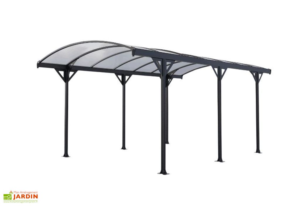 Carport Autoportant Aluminium Et Polycarbonate 3x5,76 M - 17,28 M² - Gris Anthracite - Kit D'ancrage Inclus - 6
