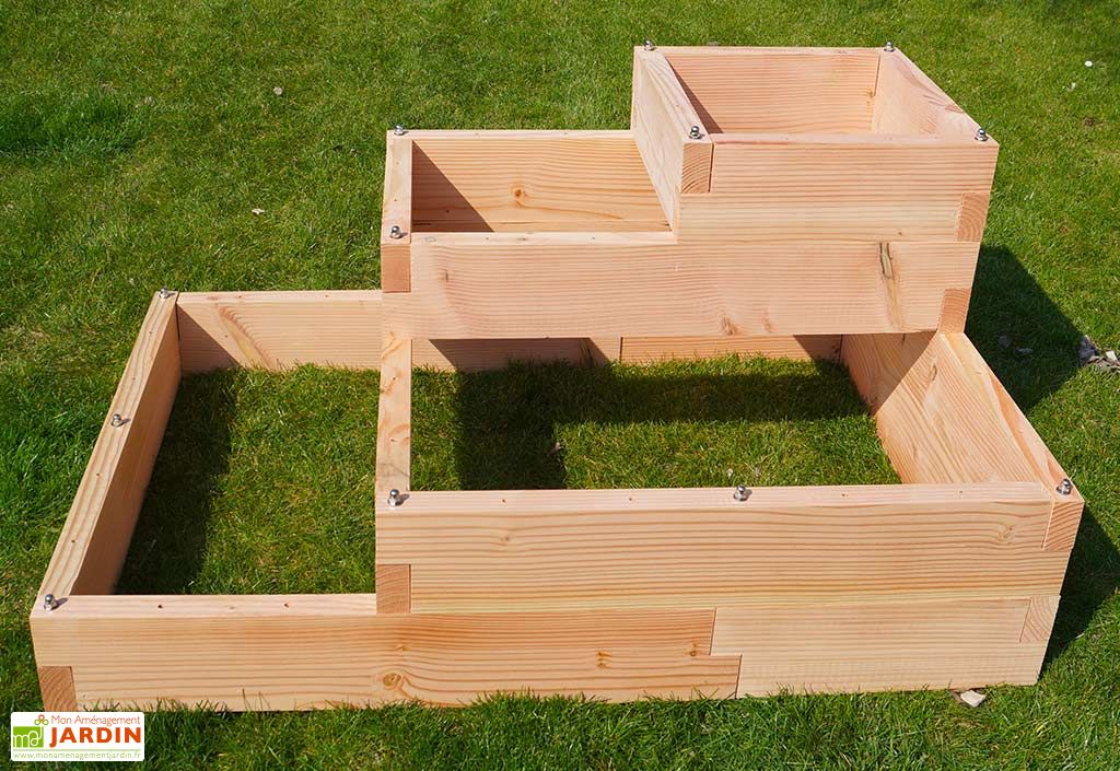 Carré potager à étages avec 5 compartiments en bois de pin | Oviala