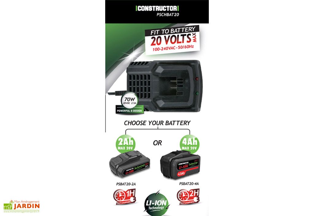 Chargeur de batterie rapide 20V 6A pour appareil électroportatif