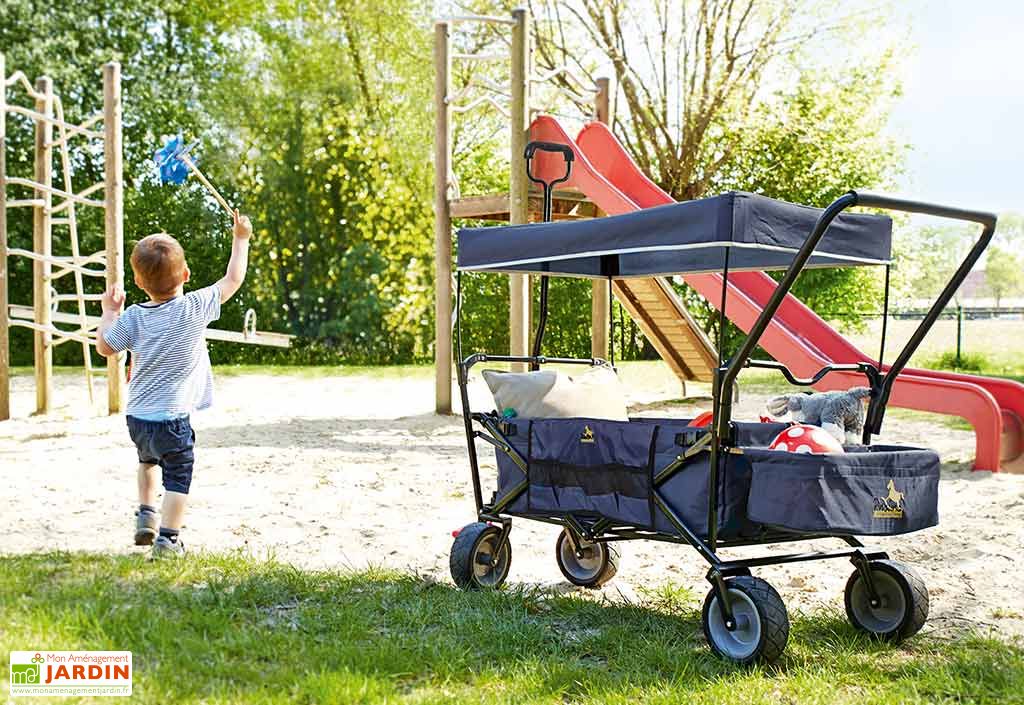 Chariot de Transport pour Jeux Enfant Pliable 4 Roues Paxi - Bleu Marine -  Pinolino