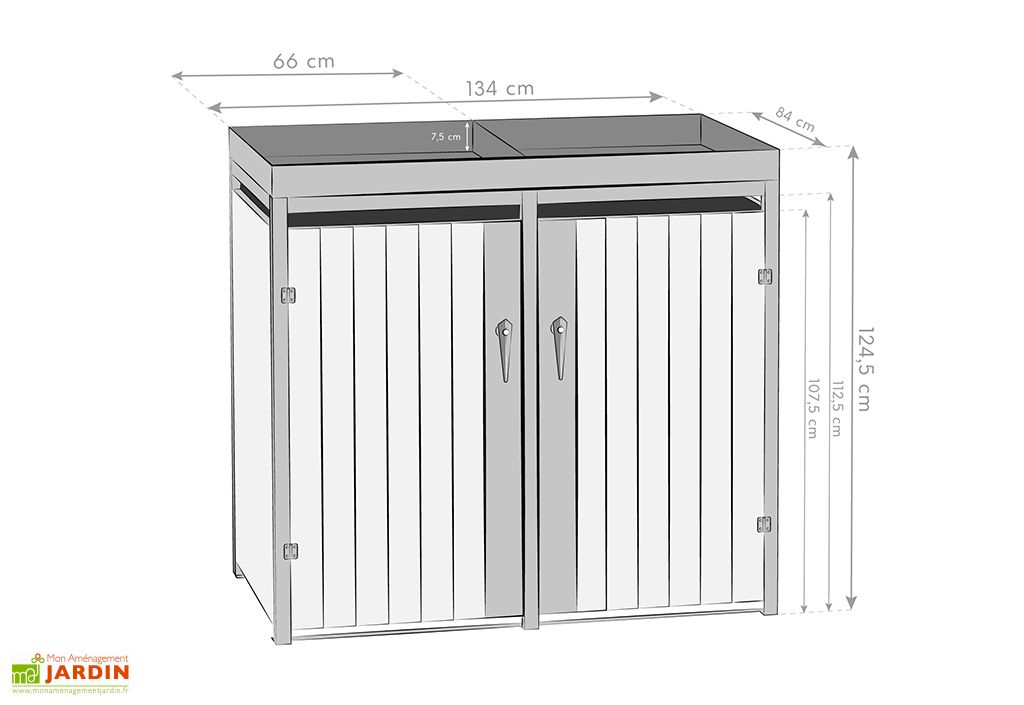 Cache poubelle extérieur métal 132x80x116cm 2x240L Cube - WESTMANN -  Mr.Bricolage