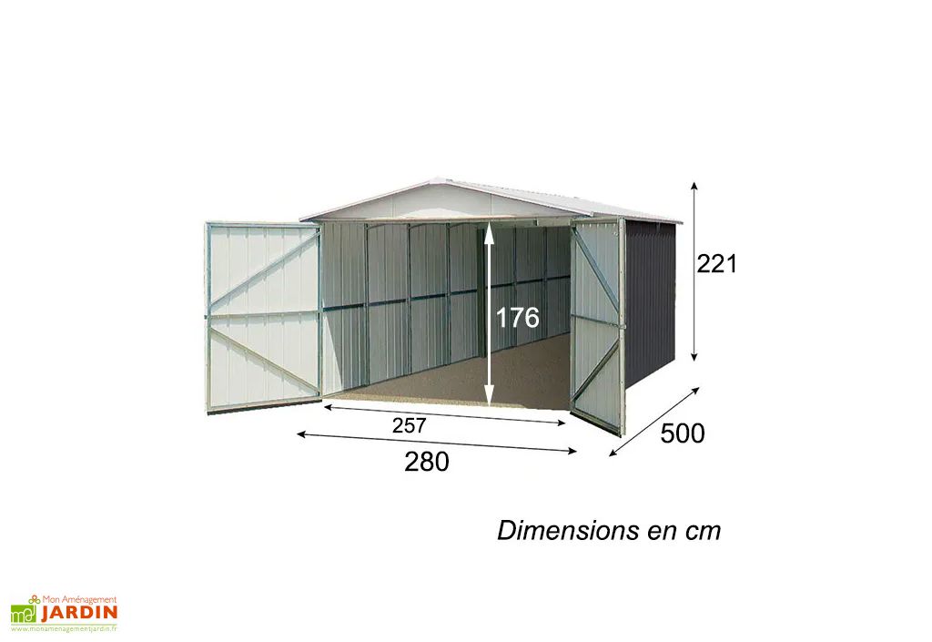 Garage de jardin en métal 15 m² gris anthracite - Trigano 1017A