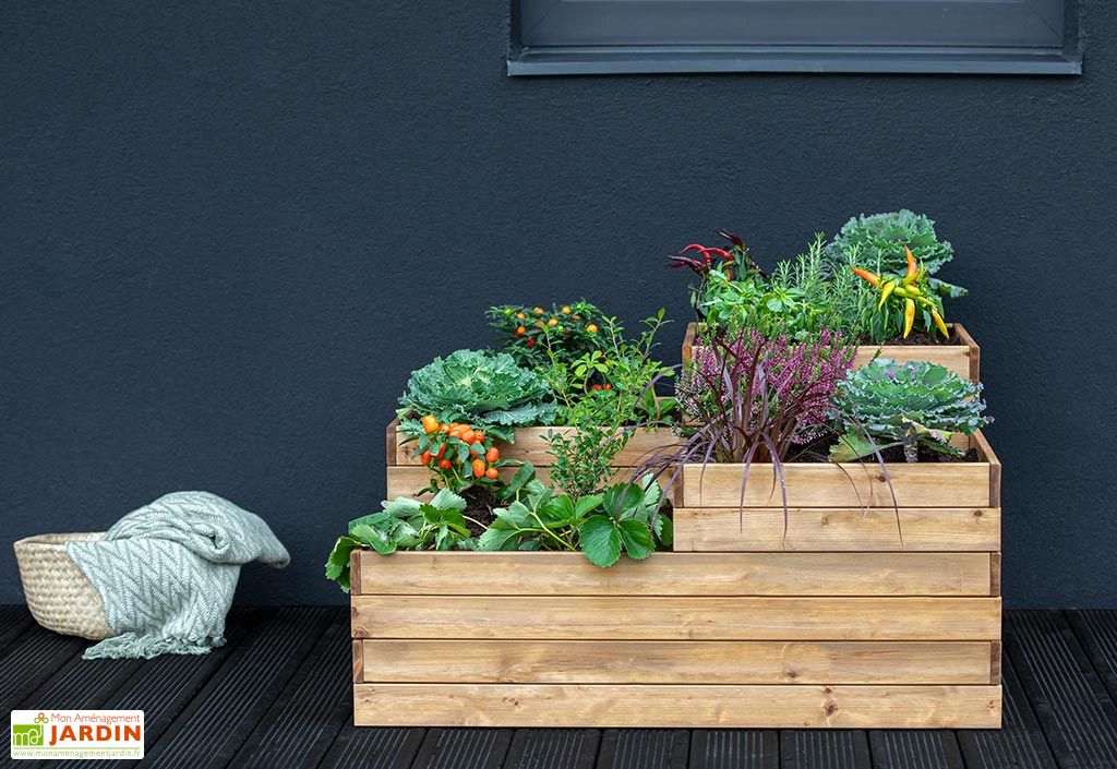 Carré Potager Surélevé KÜB 80x80x80cm - 90L - Bois Certifié PEFC - Avec Géotextile