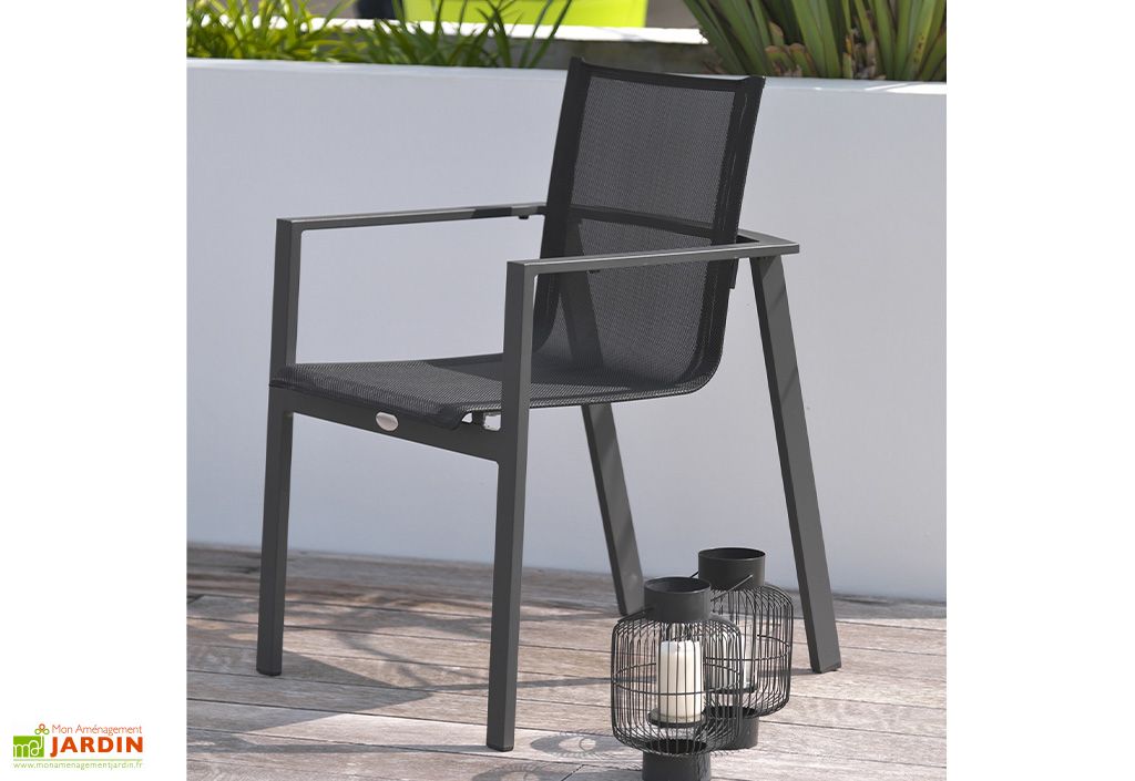 Salon de jardin extensible 6 fauteuils aluminium anthracite - Miami