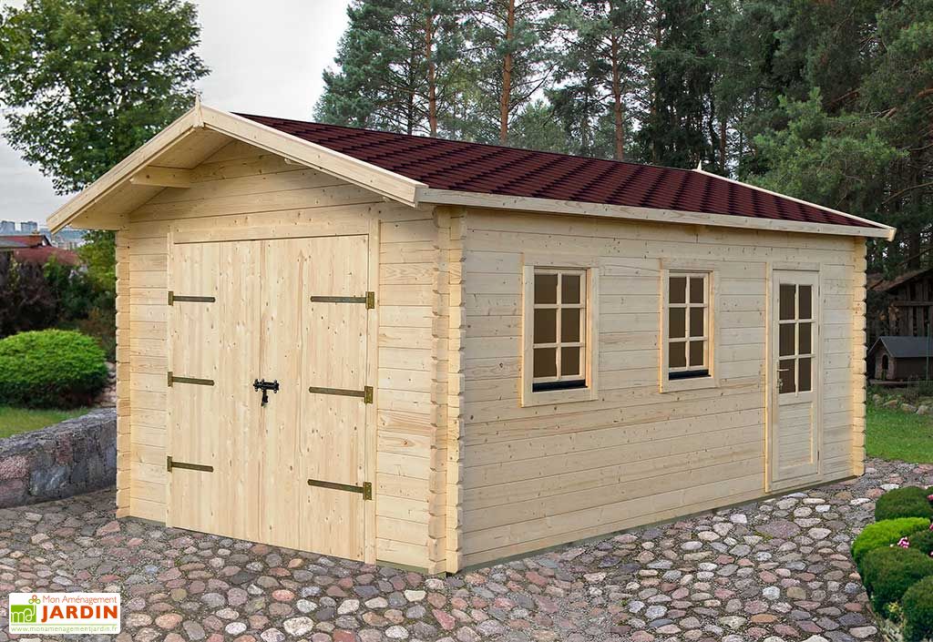 Garage de jardin en bois d'épicéa brut 21,8 m² - Eden Partenaire Jardin