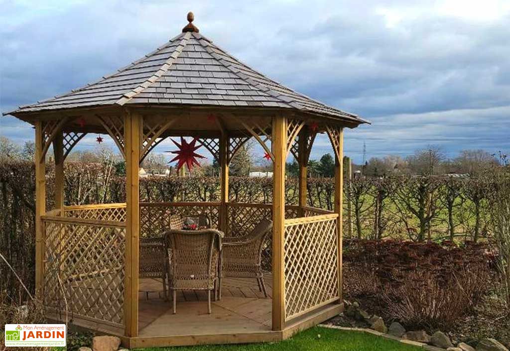 Kiosque de jardin en bois traité toit en shingle Chopin Eco - 11,34 m²