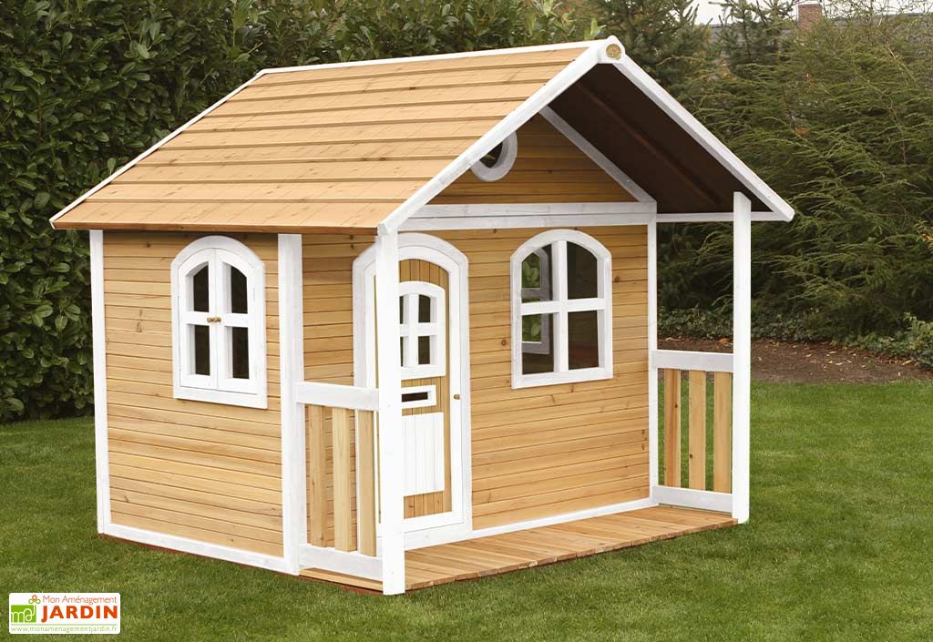Maisonnette Cabane Enfant Bois FSC® Lavande – Toit En Pente, Véranda, Fenêtres Plexi, 131x98,5x140 Cm – Dès 18 Mois