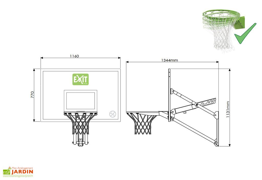SPORTNOW Panier de basketball mural panier spécial dunk - 113L x 73H cm -  filet toutes saisons pour l'intérieur et l'extérieur