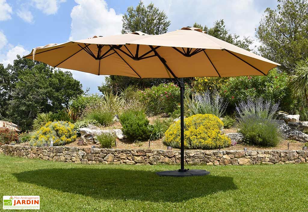 Parasol Déporté 3 Têtes 4,6 m en Aluminium et Toile Taupe - Deporwide