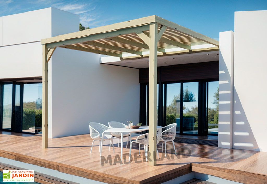 Pergola adossée en bois de pin massif traité Maderland Montpellier — free download