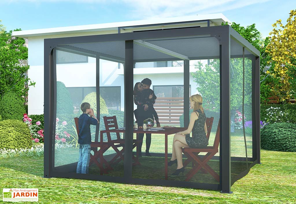 4 Parois Latérales Tonnelle 3x4 M Avec Moustiquaire – Anthracite, Polyester 160g, Fermeture Éclair & Velcro