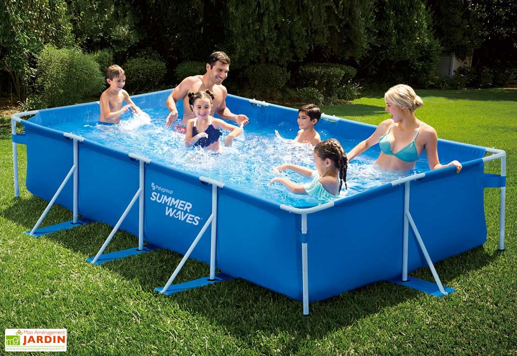 Piscine Tubulaire Rectangulaire Hors Sol Pour Enfants - 228 X 159 X 42 Cm, Structure Métal, Avec Filtre - Bleu