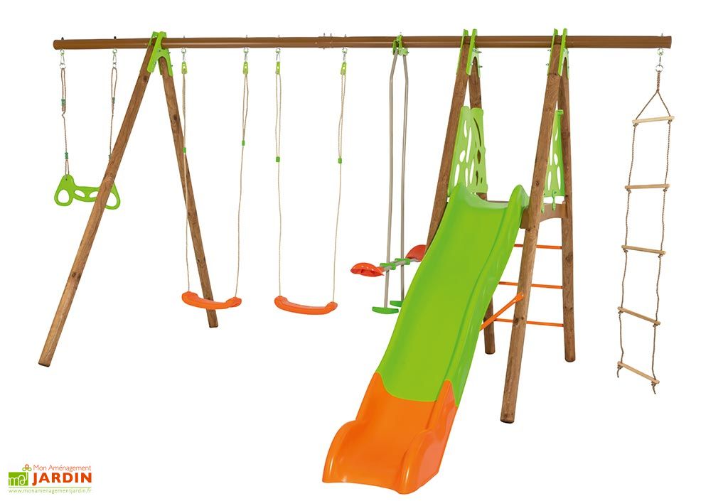 Portique Balancoires Toboggan Bois Et Metal Octavo Trigano