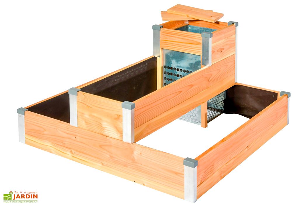 Balcomposteur - Potager en bois avec composteur intégré, vente au