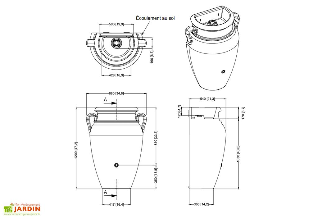 Récupérateur d'eau demi - AMPHORE ANTIK terracotta - RECUPERATION E