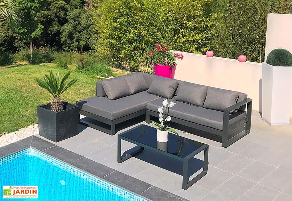 Salon de Jardin d’Angle en Aluminium Willis Anthracite (3 Pièces