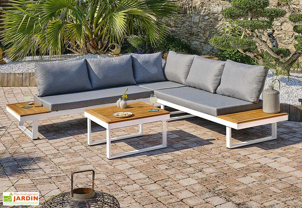 Salon De Jardin Bas 5 Places Campalo - Structure Aluminium, Coussins Déhoussables, Design Moderne Gris Foncé