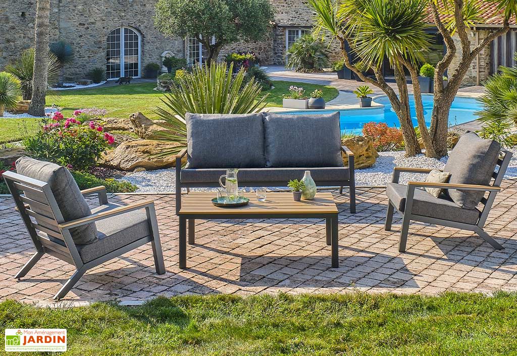 Salon De Jardin Bas Aluminium Et HPL 5 Places - Mandelieu - Paris Garden