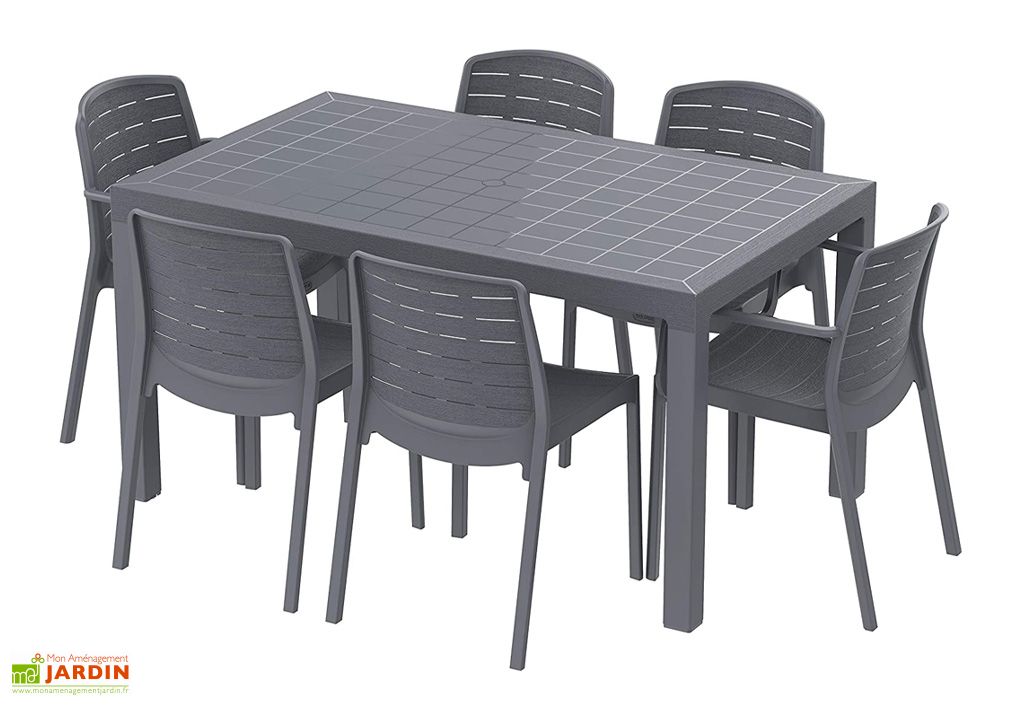 Table de jardin rectangulaire 6 personnes imitation résine gris