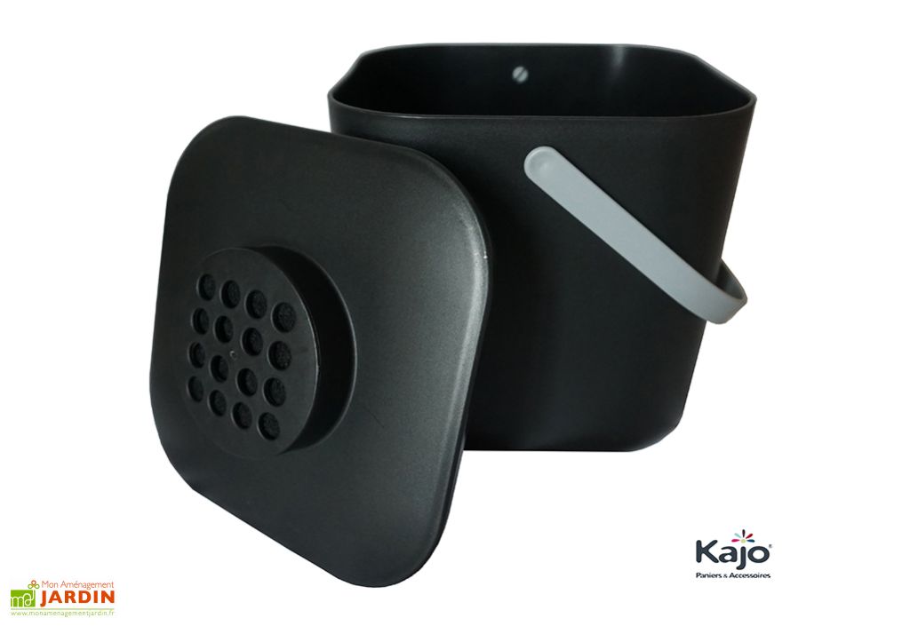 Seau à compost en polypropylène noir - 18,5 x 18,5 x 22 cm - Kajo