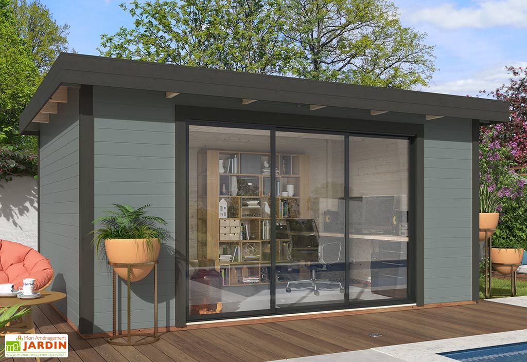 Studio de jardin abri habitable en bois peint 28 mm Lydia – 19 m² ...