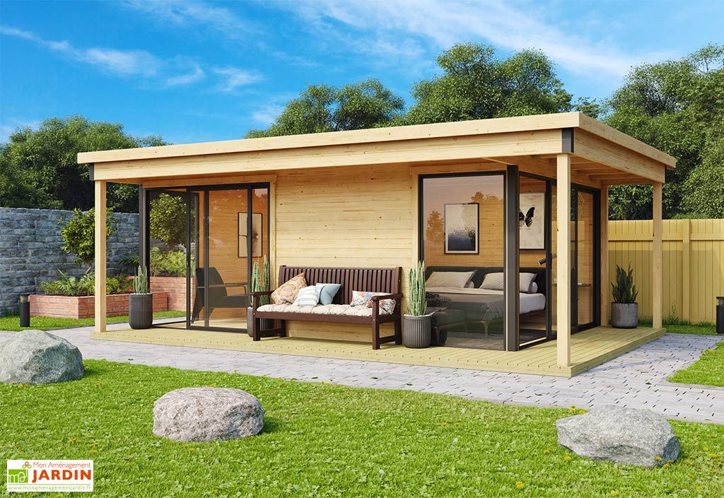 Studio De Jardin En Bois 23 7 M Ep 44 Mm Dom o 3 V2 Plus Terrasse 