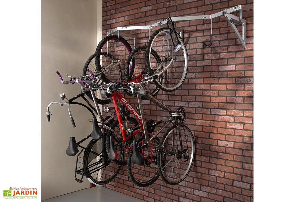 Range-vélo mural en acier avec crochets gainés – 6 vélos - Mottez