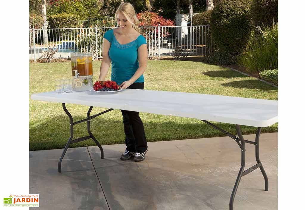Bakaji Table Pliante Résine HDPE 183x76x72 Cm - Pliable En Valise Métal Renforcé - Idéal Jardin Camping Pique-Nique