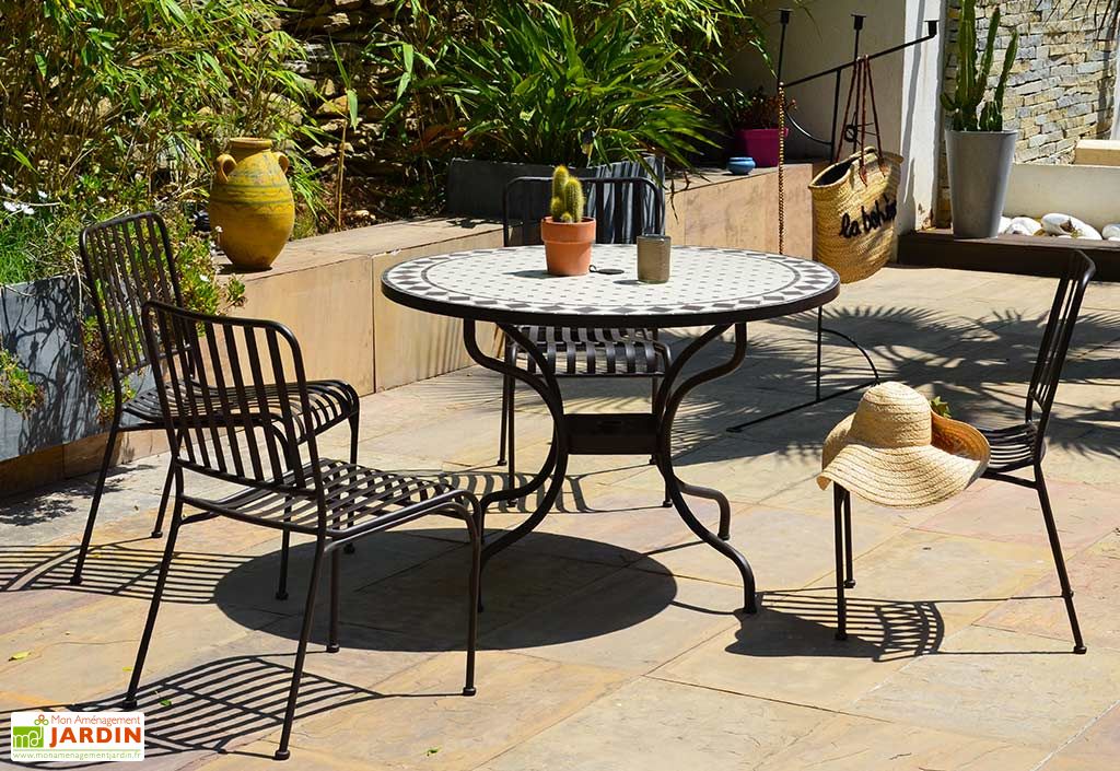 Table de Jardin Ronde en Métal et Mosaïque Ø 110 cm Givex