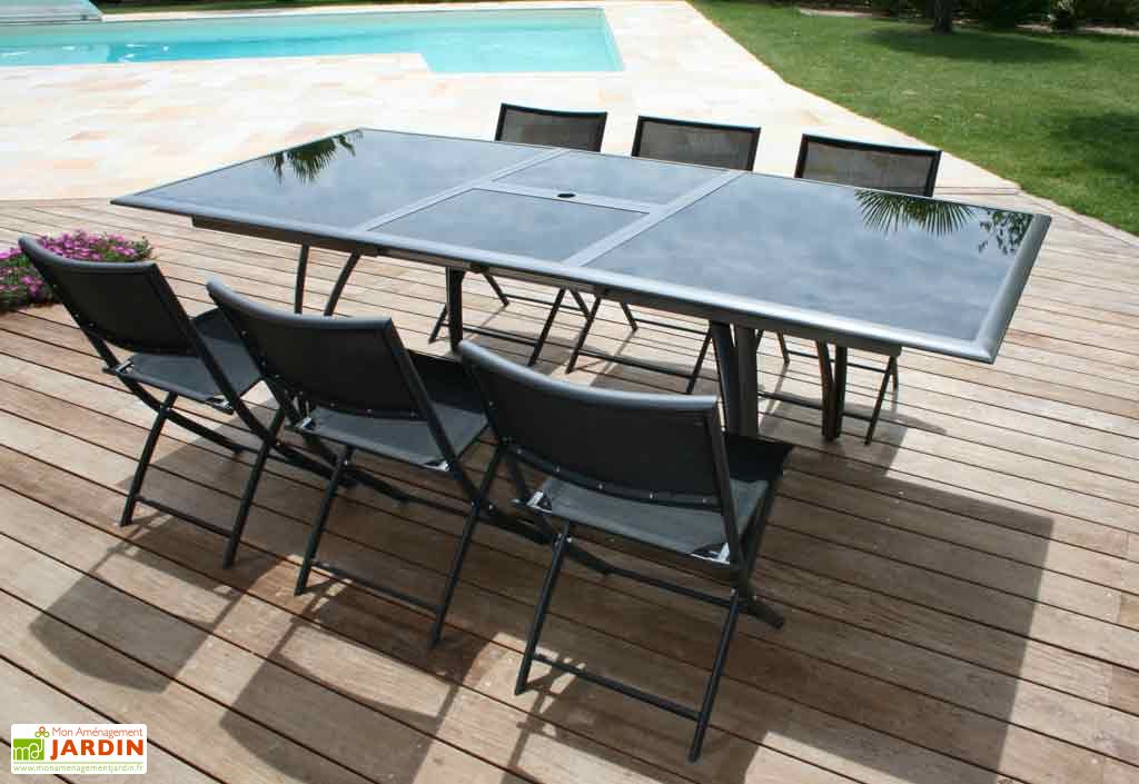 Table Jardin Verre Fumé Noir + Alu (180/240x110x73) DCB Garden