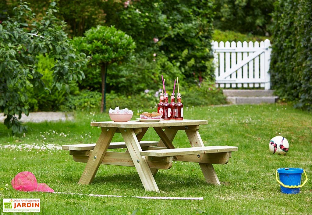 Table Bac à Sable Soulet En Bois Brut – 90x91,5x50 Cm – 4 Enfants – 3-7 Ans – Pin