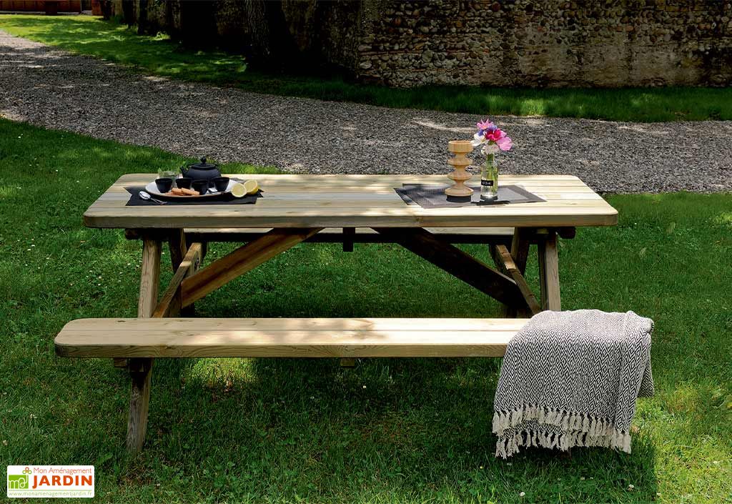 Table de pique-nique en bois légère et robuste 6 places